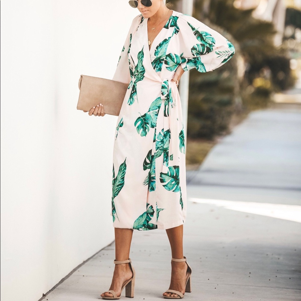 Vici Dolls Palms Wrap Midi Dress in Blush
